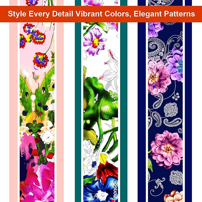 Skinny Scarf 3 Pack for Women – Bag Scarf, Silk Hair Scarves (Original Prints, Premium Twill, 3 Designs)