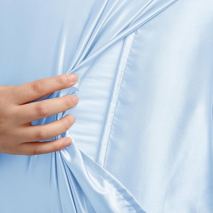 Light Blue Satin Pillowcase Standard Set of 2 with Envelope Closure，Light Blue Silk Pillowcase for Hair and Skin (20x26)