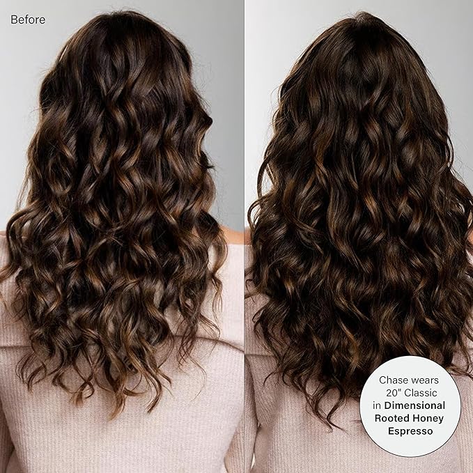 Luxy 100% Remy Human Hair – Halo Clip-In Hair Extensions –Natural Looking Volume & Length - One-Piece - Easy 5-Min Application 140 grams 16" Dimensional Rooted Honey Espresso