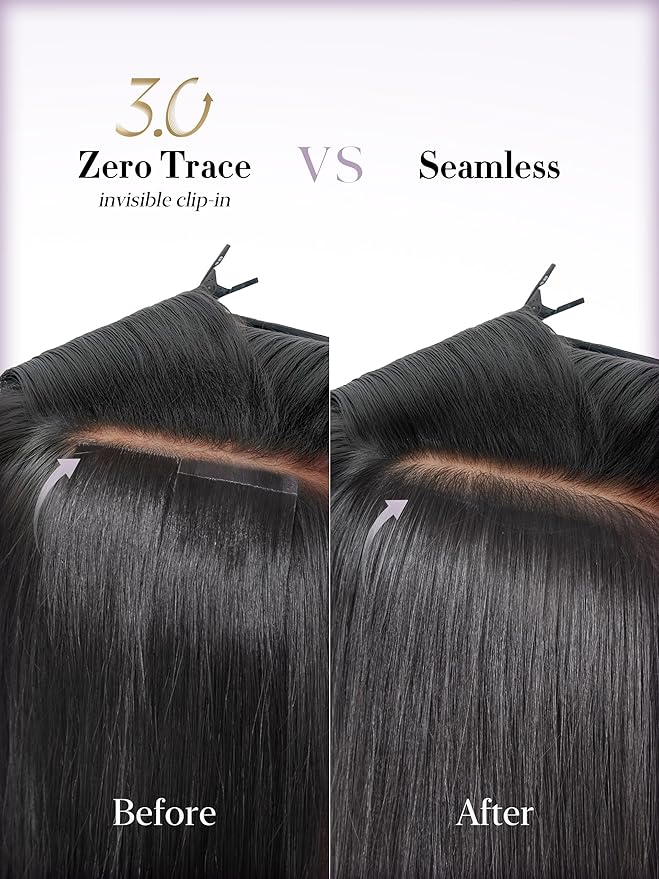 LUVME 0.59mm Zero Trace Invisible Clip in Hair Extensions, Silky Straight 7 Pcs 100g 20 Inch, 100% Real Human Hair Clip Ins, Seven Piece Set for Even Coverage and Natural Silky Style All Day