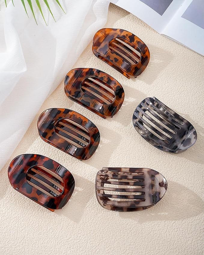 6 PCS Flat Hair Clips for Women - French Medium Flat Claw Clips for Thick Thin Hair, Strong Grip Non Slip Hair Claw Clips for Women Girls