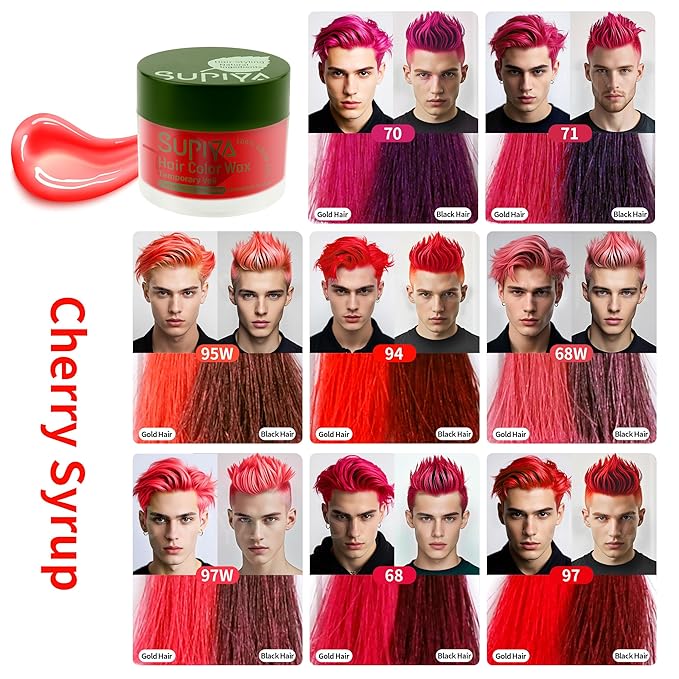 Temporary Hair Color Wax for Men - SUPIYA Washable Hair Wax Color, All-Day Hold Disposable Hair Wax for Party, Cosplay & Daily (Color # 95W)