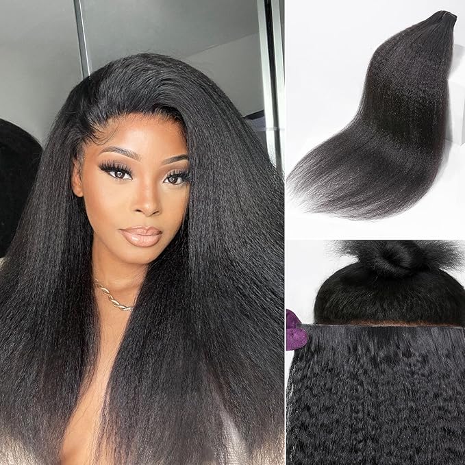 LUVME Invisible Clip in Hair Extensions, Kinky Straight Real Human Hair 18 Inch 2 Pack 220g 14pcs Clip ins Hair Extensions Natural Black for Women