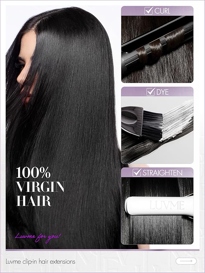 LUVME Straight Seamless 70g 4Pcs Clip in Hair Extensions Full Max with 24inch Remy Human Hair Clip ins Extensions, Natural Black 100% Real Soft Hair