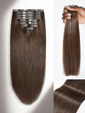 LUVME Clip in Hair Extensions Real Human Hair, Remy Human Hair Extensions Clip ins for Women, Dark Brown Extensions, 18inch 135g 9Pcs Silky Straight Hair