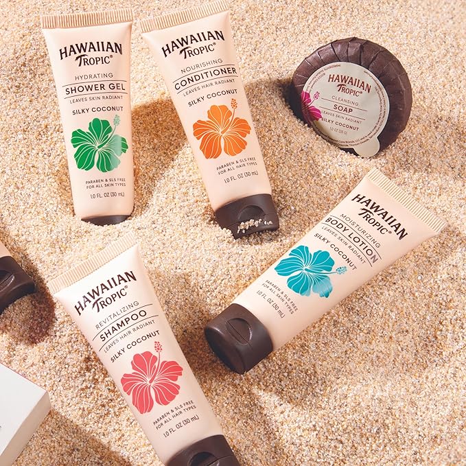 Hawaiian Tropic Silky Coconut Bulk Amenities (150 Pack) - Complete Travel Size Toiletries Kit with Shampoo, Conditioner, Body Wash, Lotion & Soap, Airbnb Essentials for Hosts, Hotels & Guest Bathrooms