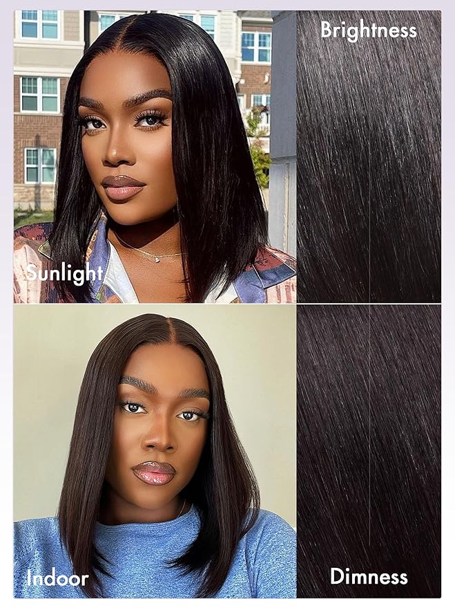 LUVME HAIR 12 Inch Glueless Bob Wigs Human Hair Pre Plucked, 5x5 HD Lace Closure Wigs Human Hair 180 Density, Ready to Go Blunt Cut Bob Wig with Bleached Knots & Pre Cut Lace