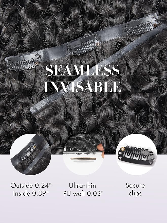 LUVME Burmese Curly Clip in Hair Extensions Real Human Hair Messy Curly Clip Ins Fullness with 1 Pack for Women Brazilian Remy Human Hair Natural Black 135g 22Inch