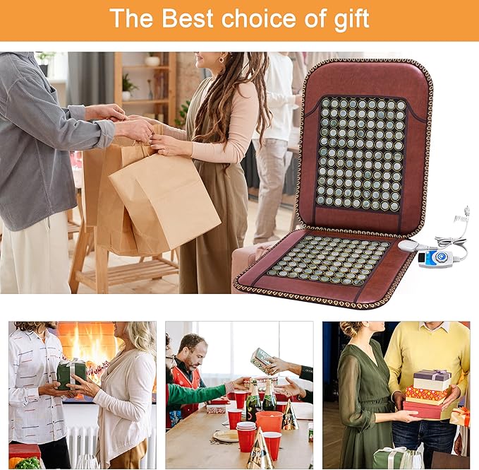 Infrared Heating Pad, Far Infrared Natural Jade Heating Pad, Auto Shut Off, Adjustable Temperature, Gifts for Women/Men/Dad/Mom (Brown, jadeseatback)