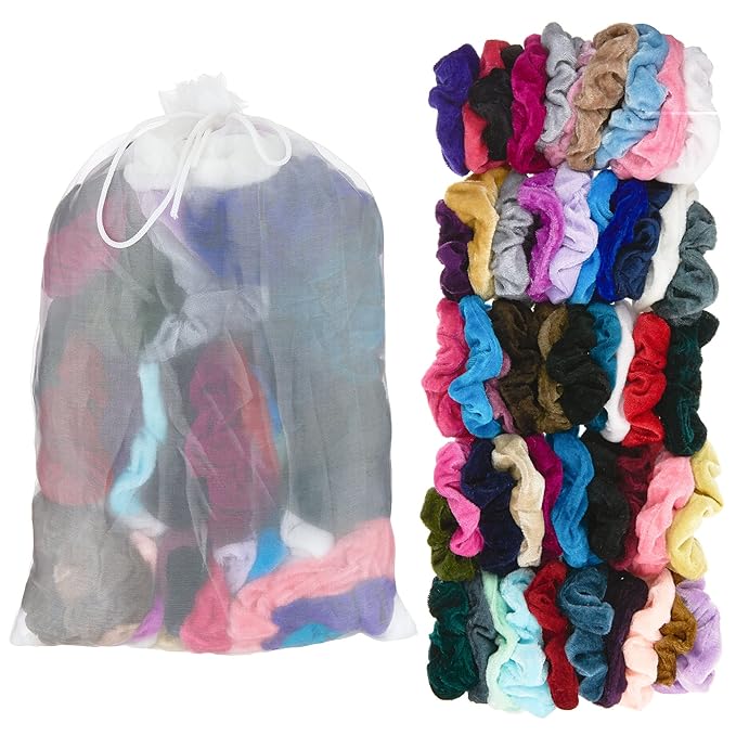 Expressions Scrunchie Set of 50 Comfy, Colorful Scrunchies in a Convenient Drawstring Storage Bag, Accessories for Women and Girls , Great Value, Damage Free,