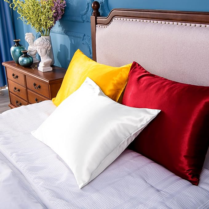 NTBAY 2 Pack Satin King Pillowcases for Hair and Skin, Luxurious and Silky Pillow Cases with Envelope Closure, 20x36 Inches, White