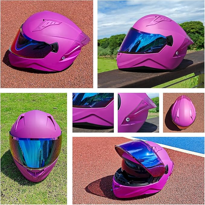 Full Face Motorcycle Helmets for Adult Men Women, DOT Approved Street Bike Racing Helmet Dual Visor Quick Release Buckle, Motorbike ADV Moped Helmet with Extra Clear Visor