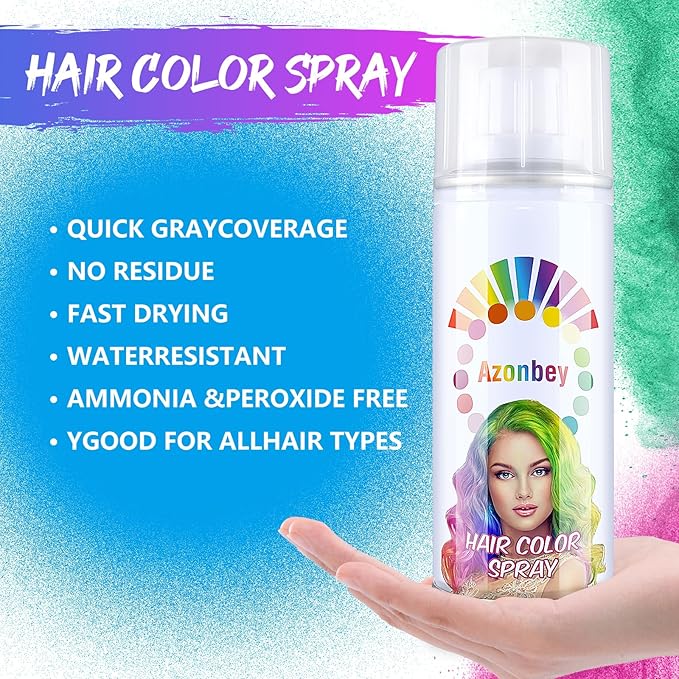 Temporary Natural Hair Color Spray, 1-Day Washable (Blue)