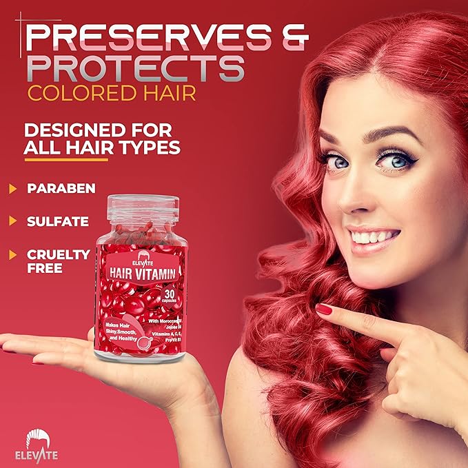 Elevate Hair Treatment Serum Oil Capsules - Conditioning Repair & Moisturizing Formula with Argan Jojoba Oils Vitamins A C E Pro Vitamin B5 Healthier Smooth Silky Thicker for Softness (1 Bottle)