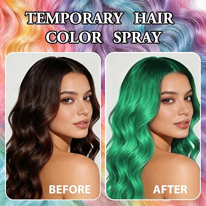 Temporary Hair Color Spray | 150ml Instant Hair Spray for Adults & Kids | Washable & Non-Sticky, Gentle Formula, Green | Halloween, Cosplay, Costume Party, Festivals
