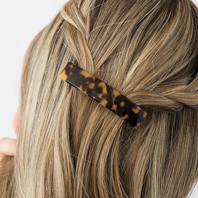 France Luxe Tortoise Hair Barrette for Thin Hair, Classic Rectangle French Barrette for Women, Lightweight and Comfortable, Strong Hold, Tokyo