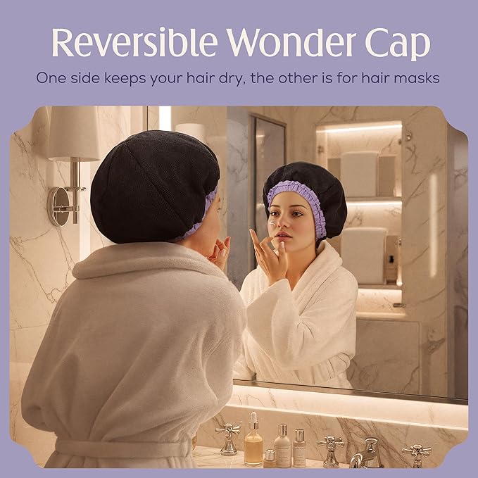 Premium Shower Cap for Women - 1000+ Showers, 100% Waterproof, Double-Sided, Large Shower Cap For Long Hair & Great For Curls (Anti-Frizz Terry Cloth Lining) (Lilac)