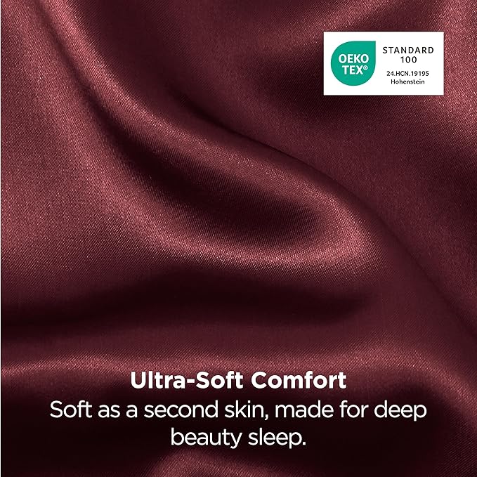 Bedsure King Size Satin Pillowcase Set of 2 - Valentine Pillow Cases for Hair and Skin with Envelope Closure, Similar to Silk Pillow Cases, Gifts for Women Men, Burgundy, 20x36 Inches, 2pcs