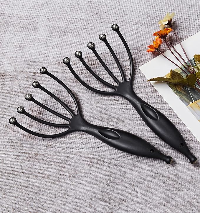 Head Massager,Protable Handheld SPA Scalp Massage Tool for Deep Relaxation & Stress Reduction Wet and Dry in The Office Home SPA (2-Pack) (Black Black)