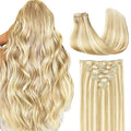 GOO GOO Clip in Hair Extensions Real Human Hair, Remy Human Hair Extensions Clip ins for Women, Natural Human Hair, 24inch 170g 7Pcs, #18D/22F Dirty Blonde Highlights