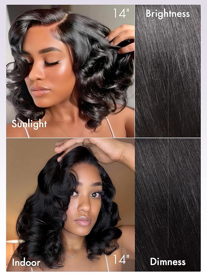 LUVME HAIR Loose Wave Bob Real 100% Human Hair Short Wigs Glueless Pre Cut Plucked Hd Lace Wig Ready To Go Natural Color Bleached Knots Side Part Black Wigs 14 Inches