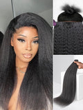 LUVME Invisible Clip in Hair Extensions, Kinky Straight Real Human Hair Remy Hair Clip ins for Women, Natural Human Hair, 22 inch 110g 7Pcs, Natural Black