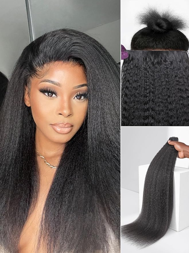 LUVME Invisible Clip in Hair Extensions, Kinky Straight Real Human Hair Remy Hair Clip ins for Women, Natural Human Hair, 22 inch 110g 7Pcs, Natural Black