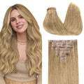 GOO GOO Clip in Hair Extensions Real Human Hair, Remy Human Hair Extensions Clip ins for Women, Natural Human Hair, 22inch 150g 7Pcs, 7 Bronde