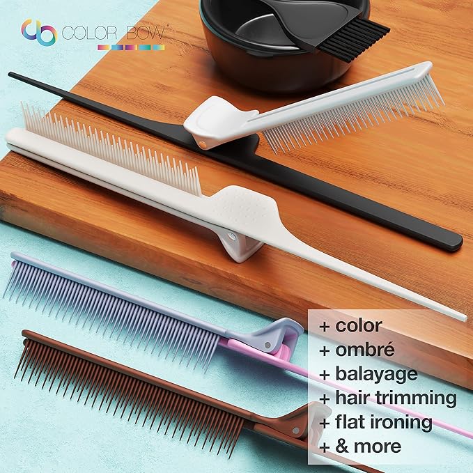 ColorBow Rat Tail Combs, Teasing Comb, Flat Iron Combs for women, Parting Combs for braiding hair, Hairstylist essentials for Highlights - balayage board hair combs for styling & cutting (2 Pack)