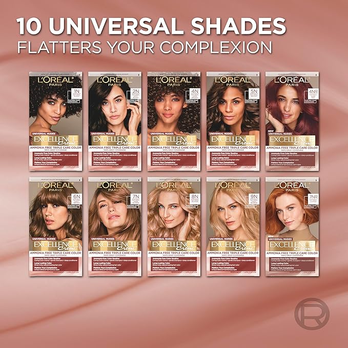 L’Oreal Paris Excellence Universal Nudes Permanent Hair Color, Ammonia Free Hair Dye for Gray Hair Coverage, 1N Natural Black, 1 Hair Dye Kit