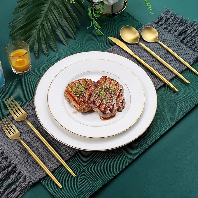Matte Gold Silverware Set, OGORI 30-Piece Food Grade Stainless Steel Gold Flatware Set, Kitchen Utensil Set Service for 6, Tableware Cutlery Set for Home and Restaurant, Dishwasher Safe - Gift Box