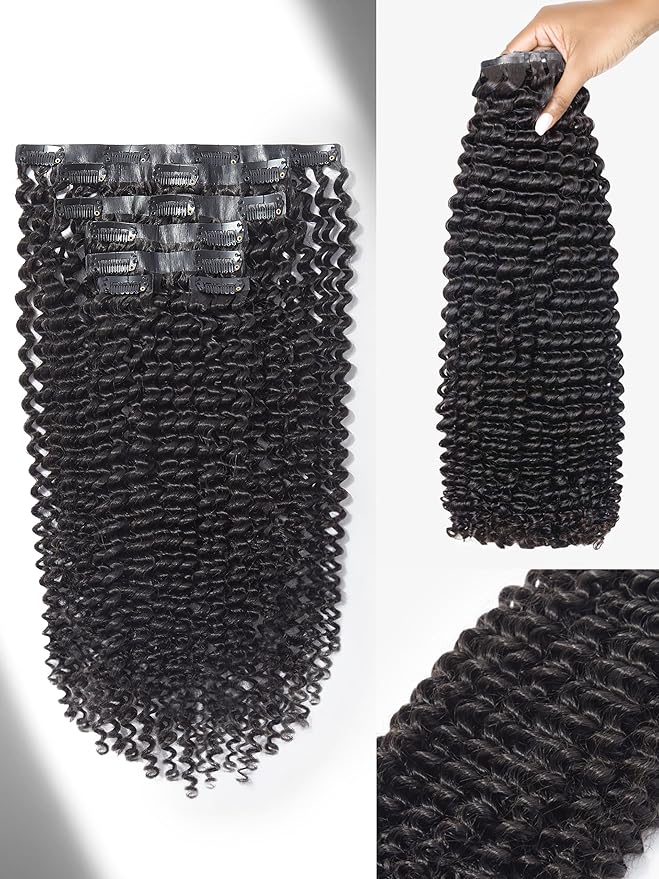 LUVME Curly Clip in Hair Extensions Real Human Hair Kinky Curly Clip Ins Fullness with 1 Pack for Women Brazilian Remy Human Hair Natural Black 135g 9pcs 16Inch