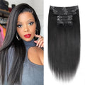 20 Inch Yaki-Straight Clip ins Real Human Hair Affordable Yaki Straight Clip in Human Hair Extensions Brazilian Virgin Hair clip on Hair Extensions 18Clips Per Set 120G
