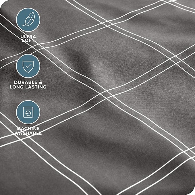 Bare Home Microfiber Pillow Cases - Standard/Queen Size Set of 2 - Cooling Pillowcases - Double Brushed - Pillowcases 2 Pack - Easy Care (Standard, Modern Plaid - Grey/White)