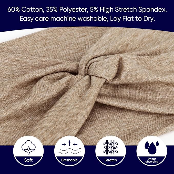 DRESHOW Extra Wide Headbands for Women Cotton Turban Knotted Bandana Head Bands Non Slip Boho Hair Accessories for Sports & Yoga