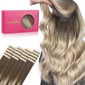 WENNALIFE Tape in Hair Extensions Human Hair, 20pcs 50g 16 inch Sandy Brown to Platinum Blonde Remy Hair Extensions Straight Human Hair Tape in Extensions Skin Weft Tape Extensions