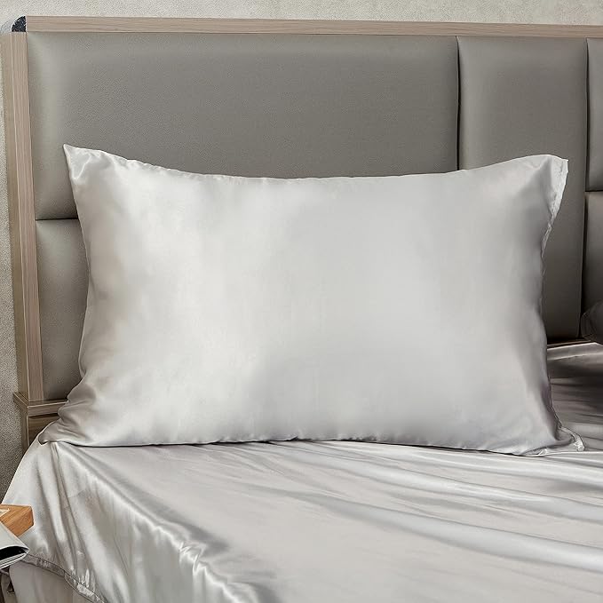 Light Grey Satin Pillowcases Queen Size Set of 2 for Hair and Skin,Light Grey Silk Pillowcase Breathable Pillowcase with Envelope Closure