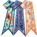 Skinny Scarf 3 Pack for Women – Bag Scarf, Silk Hair Scarves (Original Prints, Premium Twill, 3 Designs)