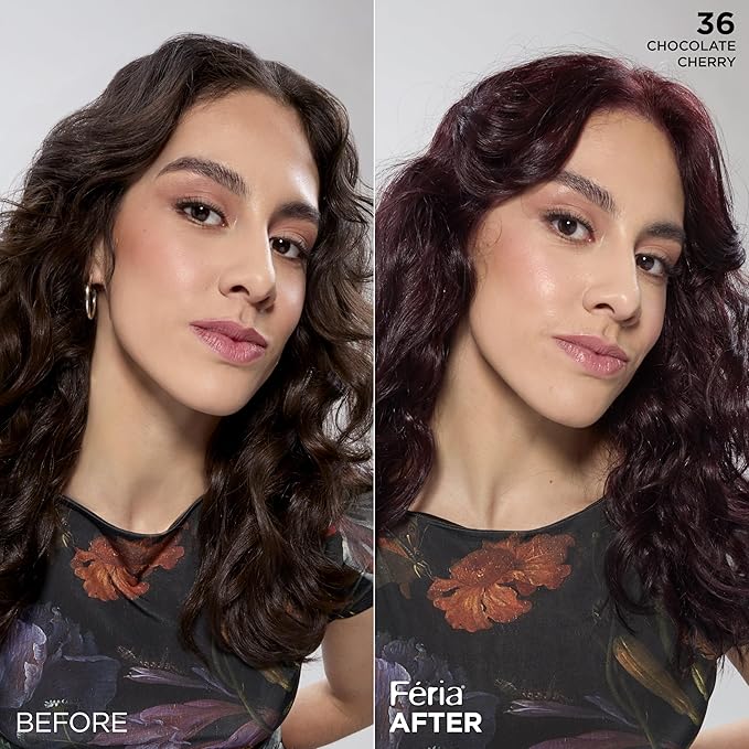 L'Oreal Paris Feria Multi-Faceted Shimmering Permanent Hair Color, 36 (Chocolate Cherry) Deep Burgundy Brown, Pack of 2 Hair Dye Kit