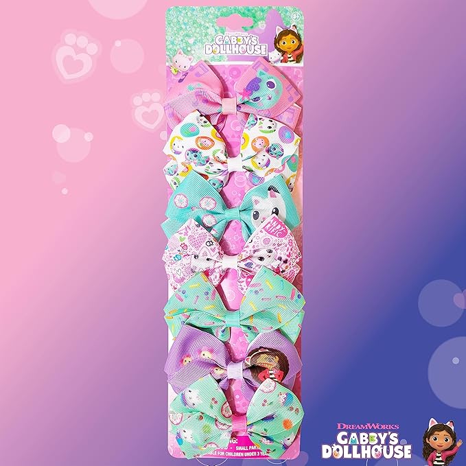 Gabby's Dollhouse Hair Bows - Hair Accessories Gift Set - 7 Pcs 4 Inch Bundle for Girls Different Character on each Hair Clip Kids Bow - Alligator Clip - Ages 3 +