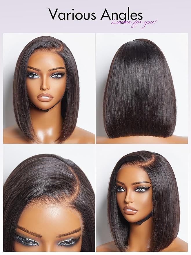 LUVME HAIR 10Inch Glueless Lace Front Bob Wig, 100% Human Hair, 13x5x1, Side Part, Straight, Modern, for Women