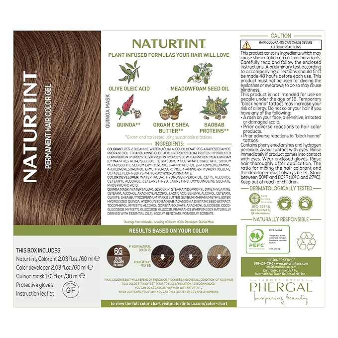 Naturtint 6G Dark Golden Blonde Permanent Hair Color (Pack of 6), Ammonia Free, Vegan, Cruelty Free, up to 100% Gray Coverage, Long Lasting Results (Packaging may vary)