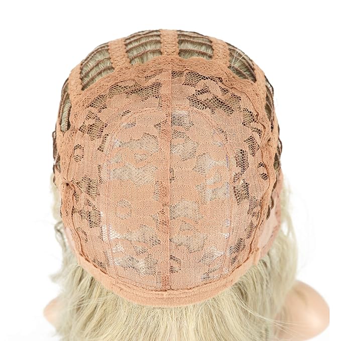 FAELBATY Blond Wig Short Bob Wigs With Air Bangs Shoulder Length Women's Wig Curly Wavy Synthetic Cosplay Wig for Girl Costume Wigs Mix Khaki Blonde Gold Color