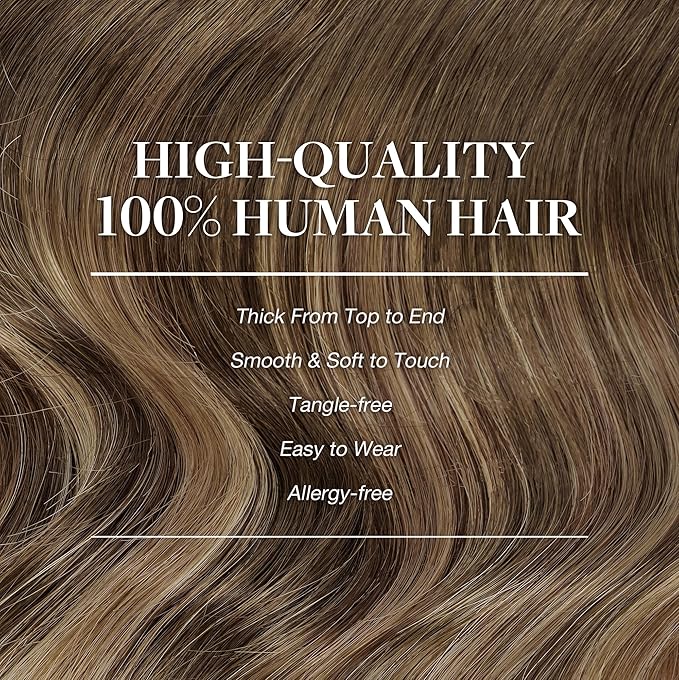 GOO GOO Clip in Hair Extensions Real Human Hair, Remy Human Hair Extensions Clip ins for Women, Natural Human Hair, 18inch 120g 7Pcs, 4/27/4 Balayage Chocolate Brown to Caramel Blonde