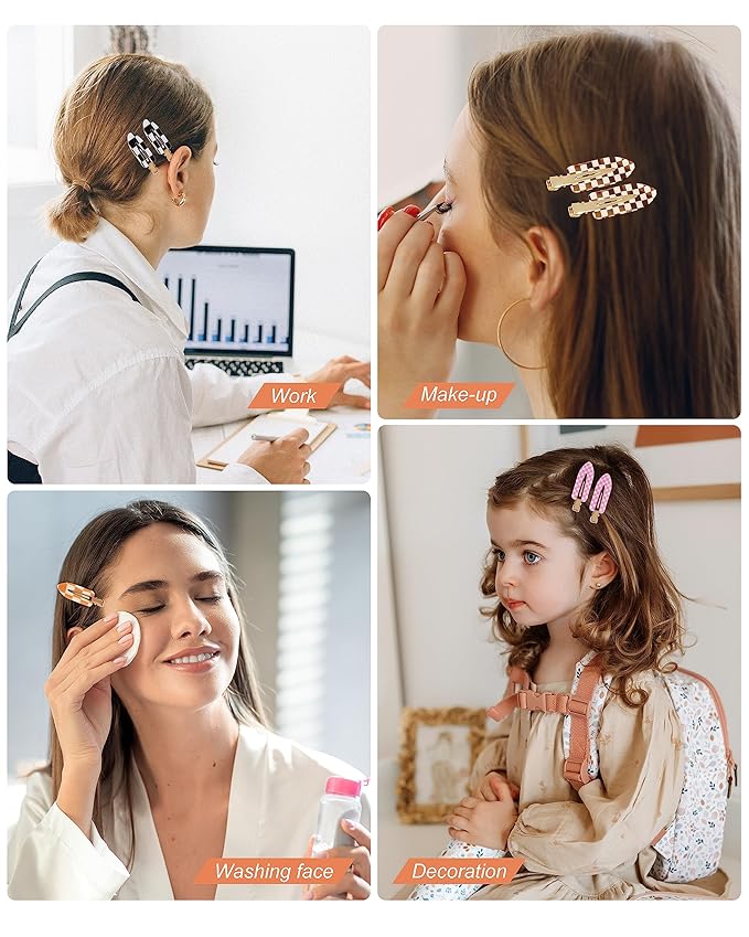 No Crease Hair Clips, 18 Pcs Checkerboard No Bend Clips, Acrylic Resin Styling Makeup Creaseless Flat Clips for Women Girls