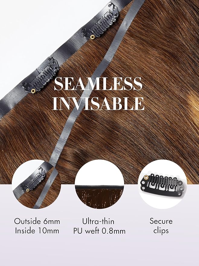 LUVME Clip in Hair Extensions Real Human Hair, Remy Human Hair Extensions Clip ins for Women, #4/27 Extensions, 18inch 135g 9Pcs Silky Straight Hair
