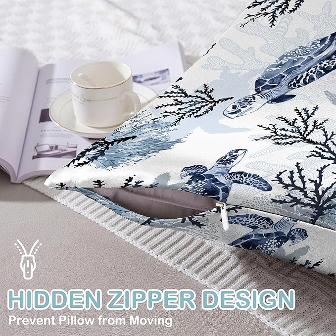 Satin Pillowcase 1 Pack-Nautical Turtle and Corals Silky Pillow Cover for Hair and Skin,King Size 20x36 Inch Soft Cooling Printed Pillow Cases with Hidden Zipper,Gifts for Women Men