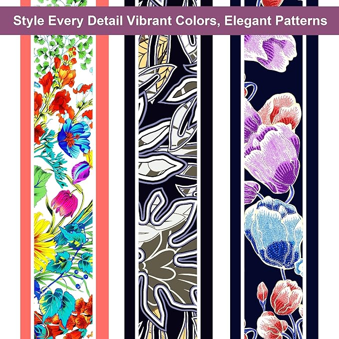 Skinny Scarf 3 Pack for Women – Bag Scarf, Silk Hair Scarves (Original Prints, Premium Twill, 3 Designs)