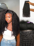 LUVME Invisible Clip ins Hair Extensions Deep Kinky Curly Real Human Hair Remy Hair Clip ins for Women, Natural Human Hair, 14 inch 110g 6Pcs, Natural Black