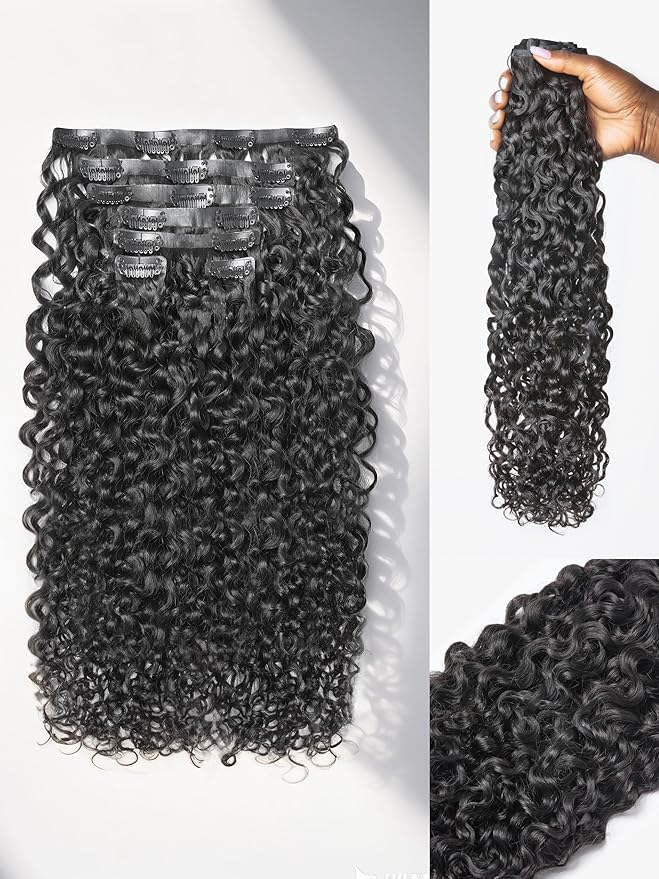 LUVME Burmese Curly Clip in Hair Extensions Real Human Hair Messy Curly Clip Ins Fullness with 1 Pack for Women Brazilian Remy Human Hair Natural Black 135g 22Inch